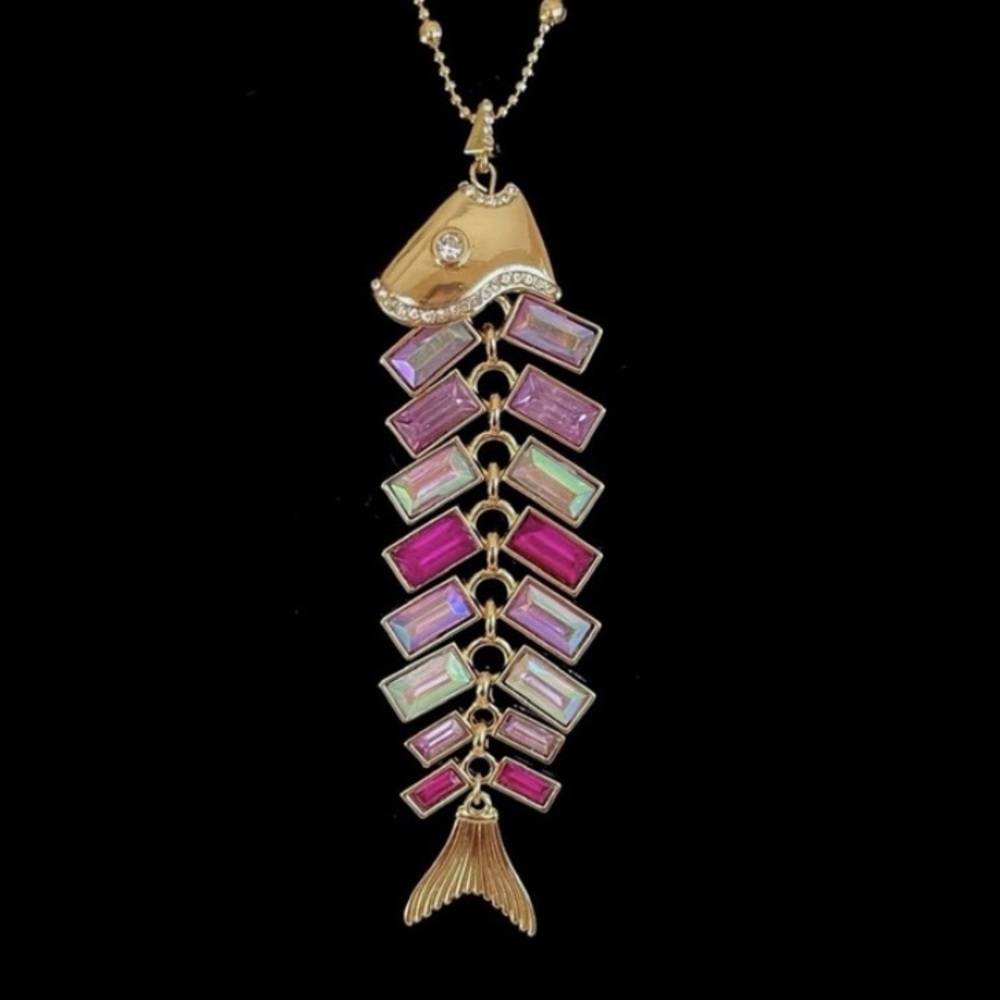 🌀 Betsey Johnson Fishbone Purple Pendant Necklace